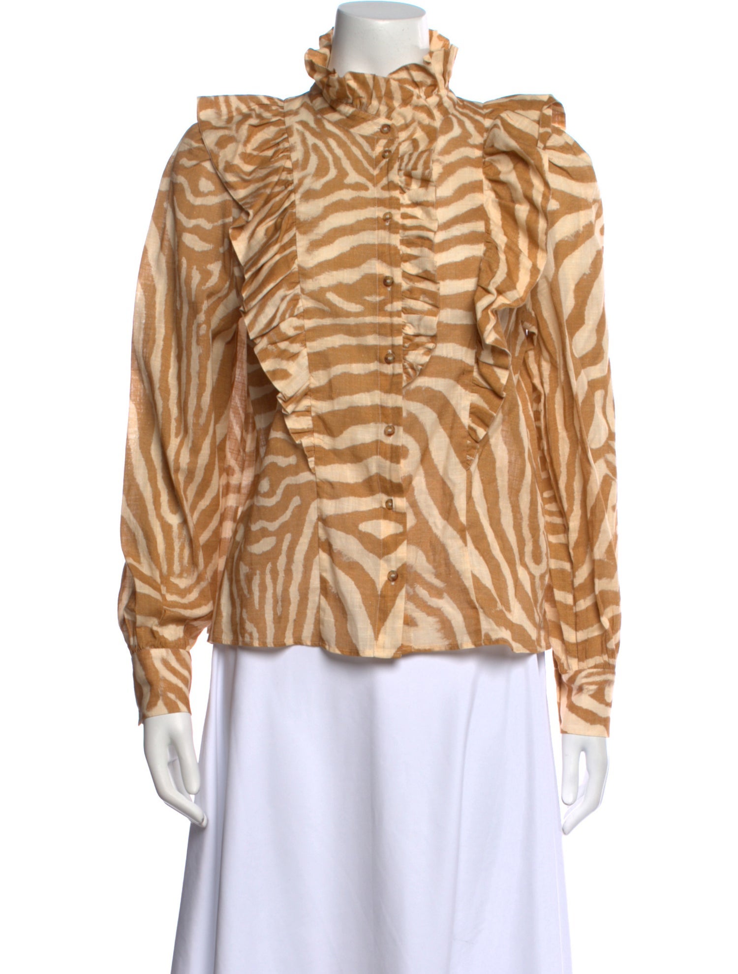 Sézane Animal Print Mock Neck Blouse