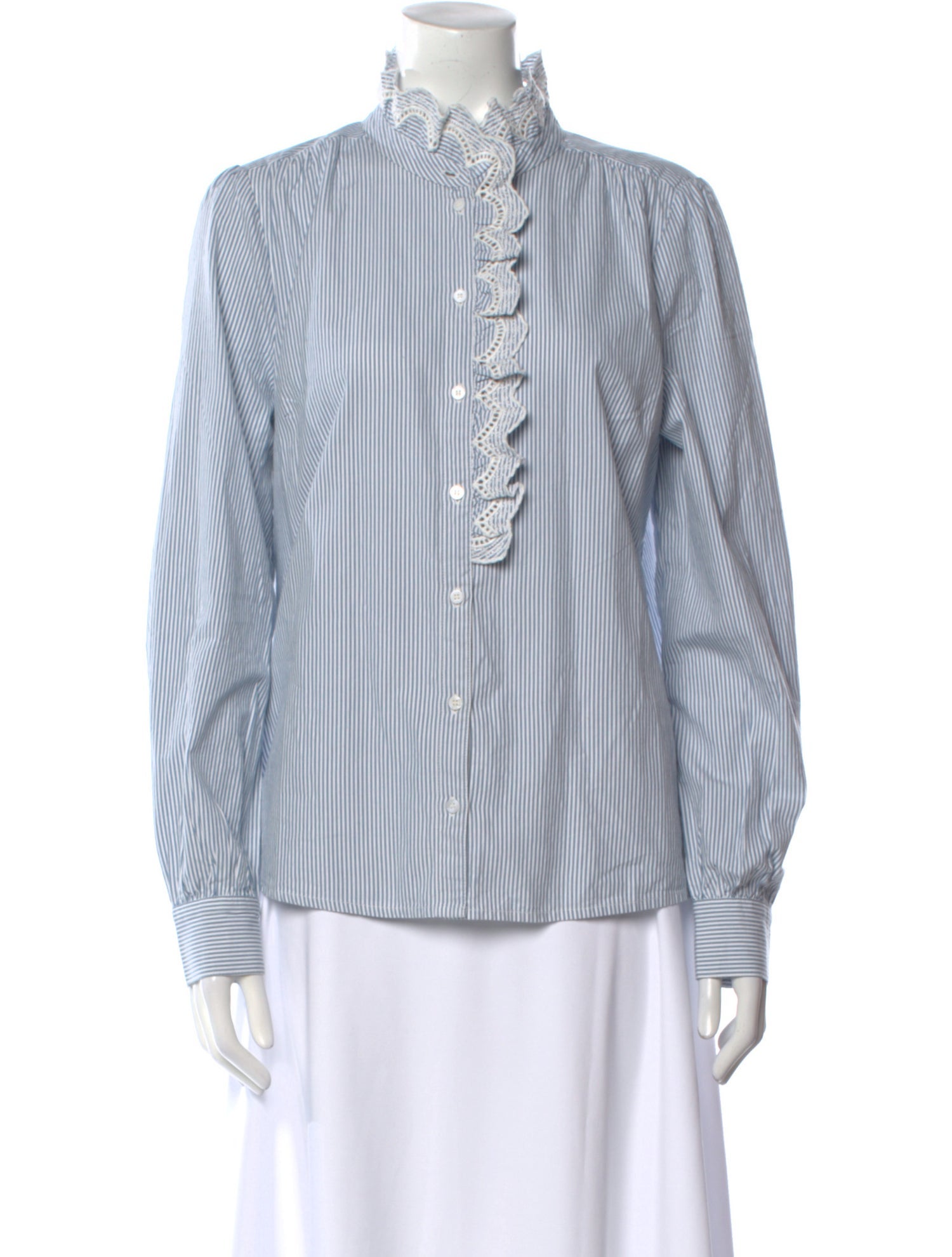 Sézane Striped Mock Neck Button-Up Top