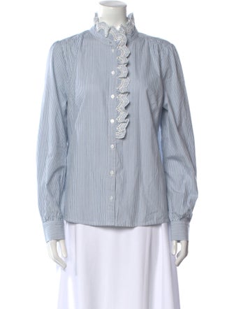 Sézane Striped Mock Neck Button-Up Top