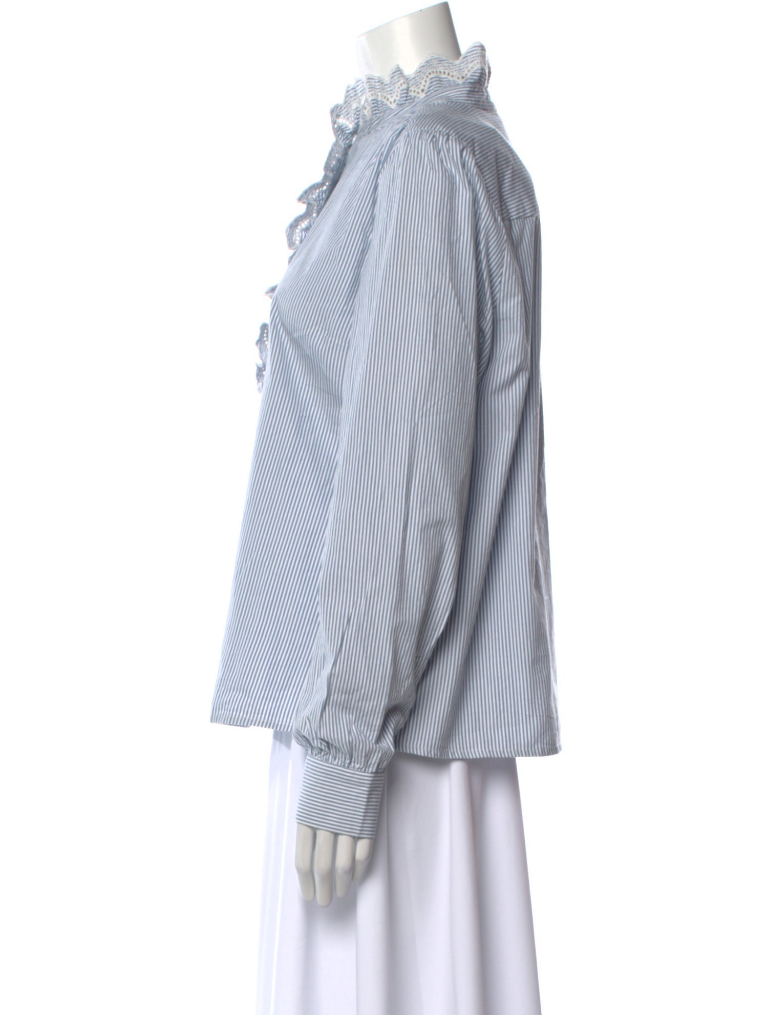 Sézane Striped Mock Neck Button-Up Top