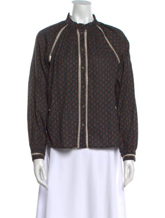 Sézane Printed Mock Neck Button-Up Top