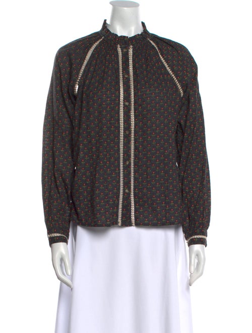 Sézane Printed Mock Neck Button-Up Top