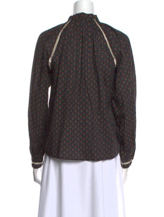 Sézane Printed Mock Neck Button-Up Top