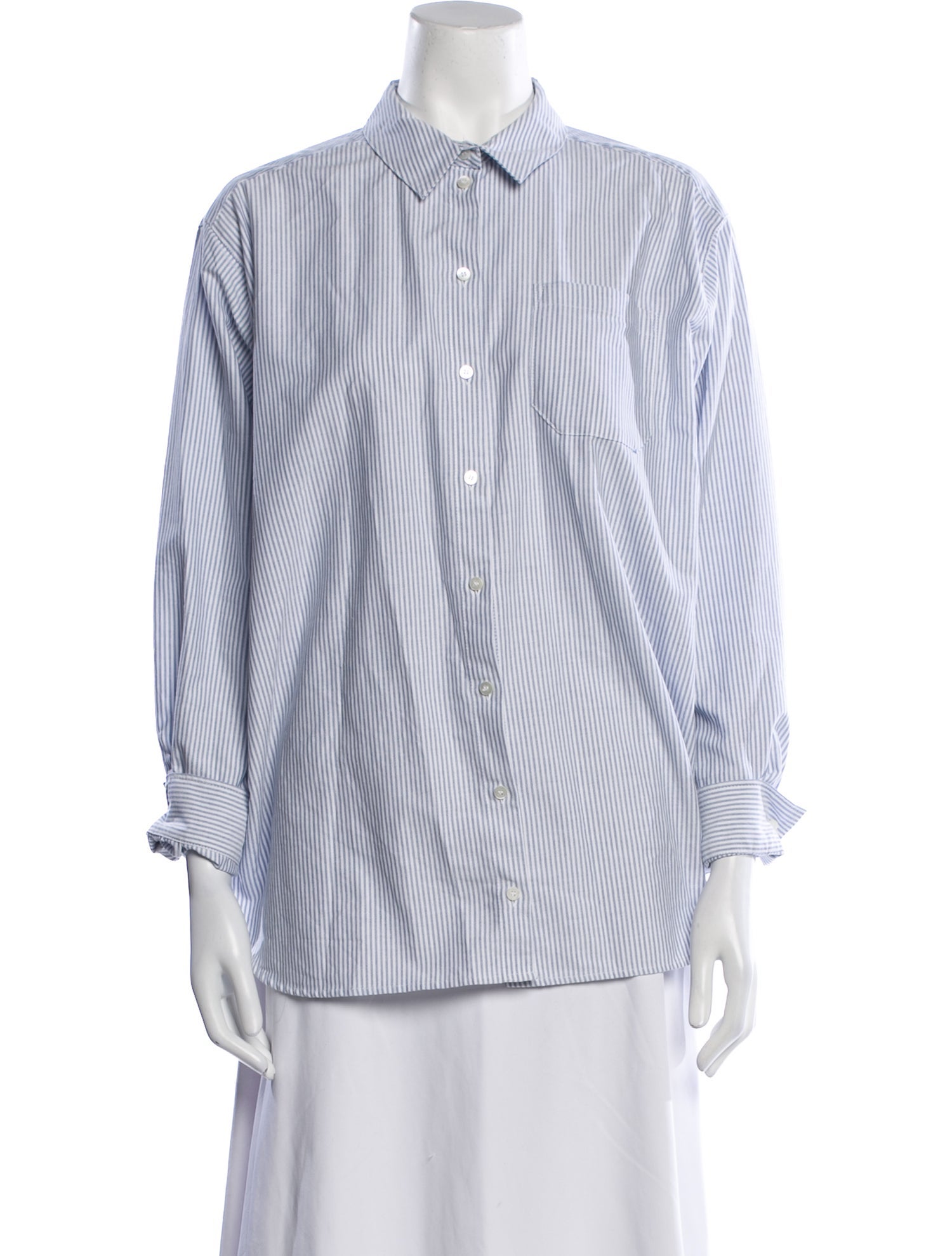 Sézane Striped Three-Quarter Sleeve Button-Up Top