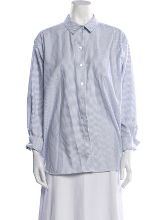 Sézane Striped Three-Quarter Sleeve Button-Up Top
