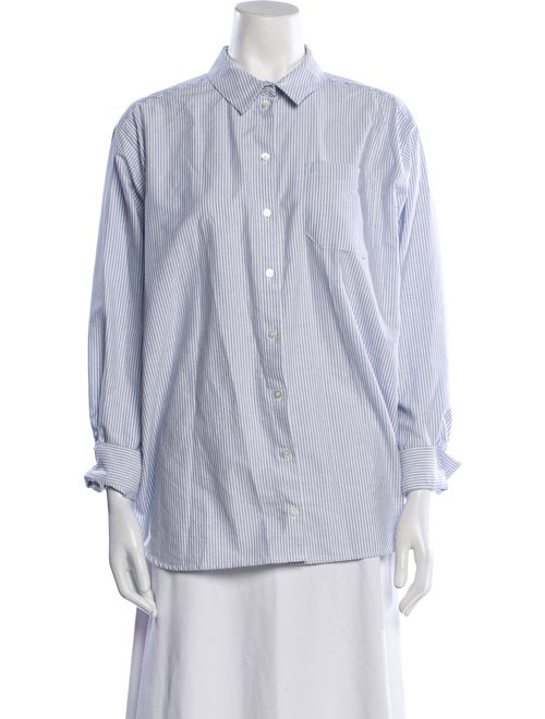 Sézane Striped Three-Quarter Sleeve Button-Up Top