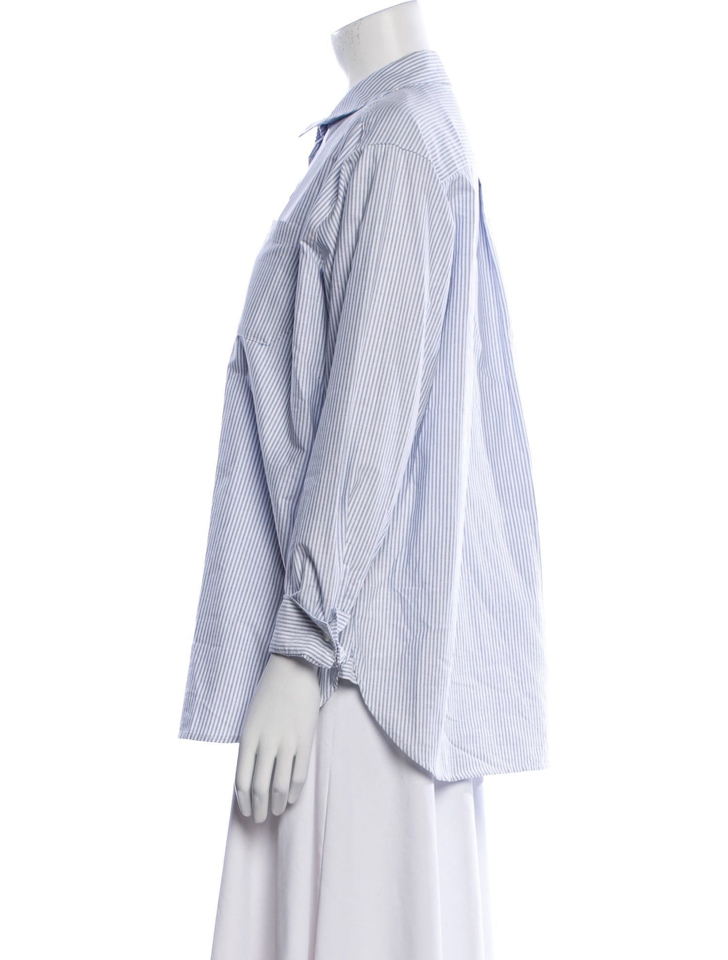 Sézane Striped Three-Quarter Sleeve Button-Up Top