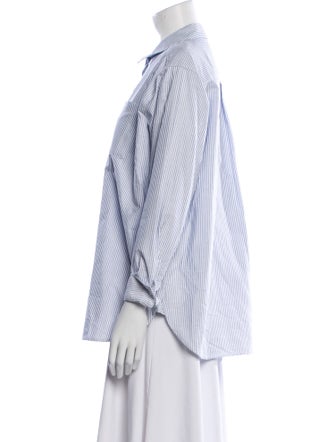 Sézane Striped Three-Quarter Sleeve Button-Up Top