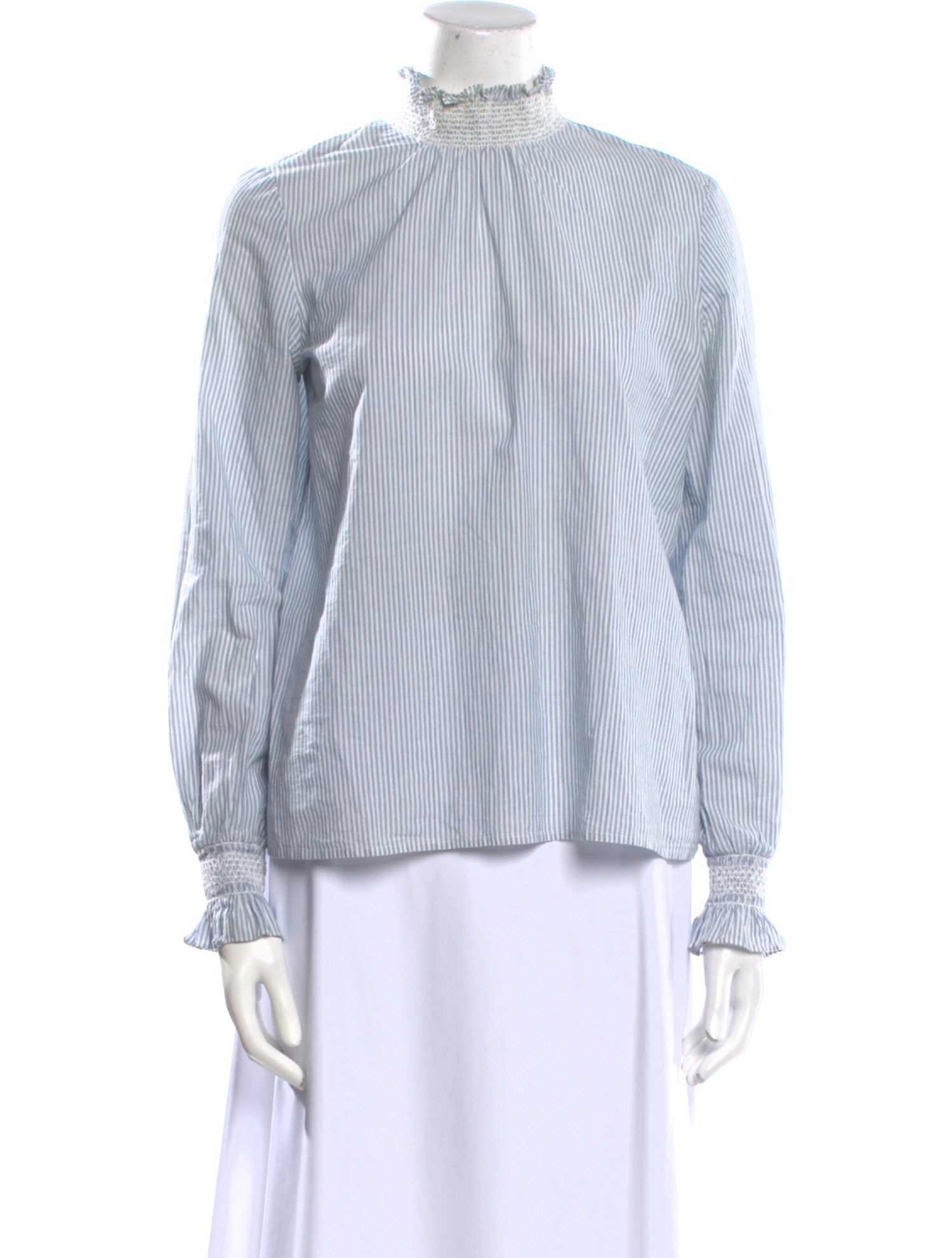 Sézane Striped Mock Neck Blouse