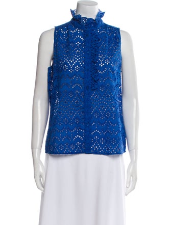 Sézane Lace Pattern Mock Neck Blouse