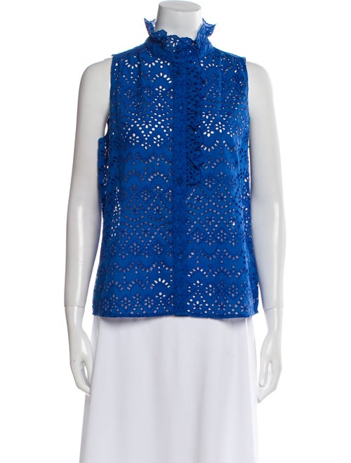 Sézane Lace Pattern Mock Neck Blouse