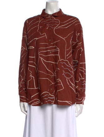 Sézane Printed Mock Neck Button-Up Top