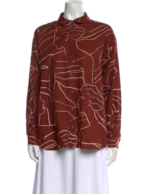 Sézane Printed Mock Neck Button-Up Top