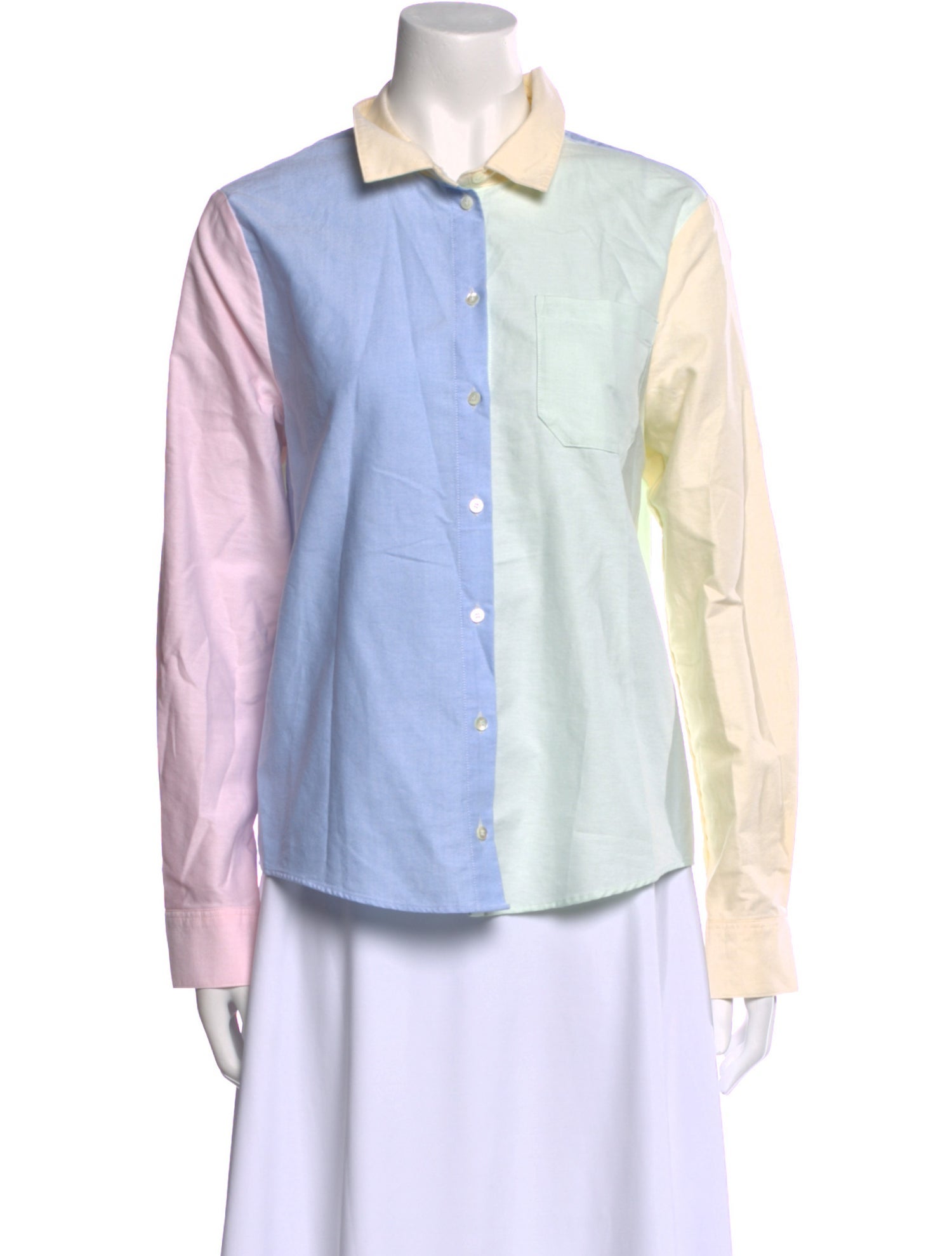 Sézane Colorblock Pattern Long Sleeve Button-Up Top