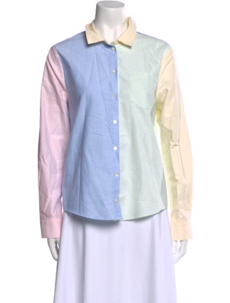 Sézane Colorblock Pattern Long Sleeve Button-Up Top