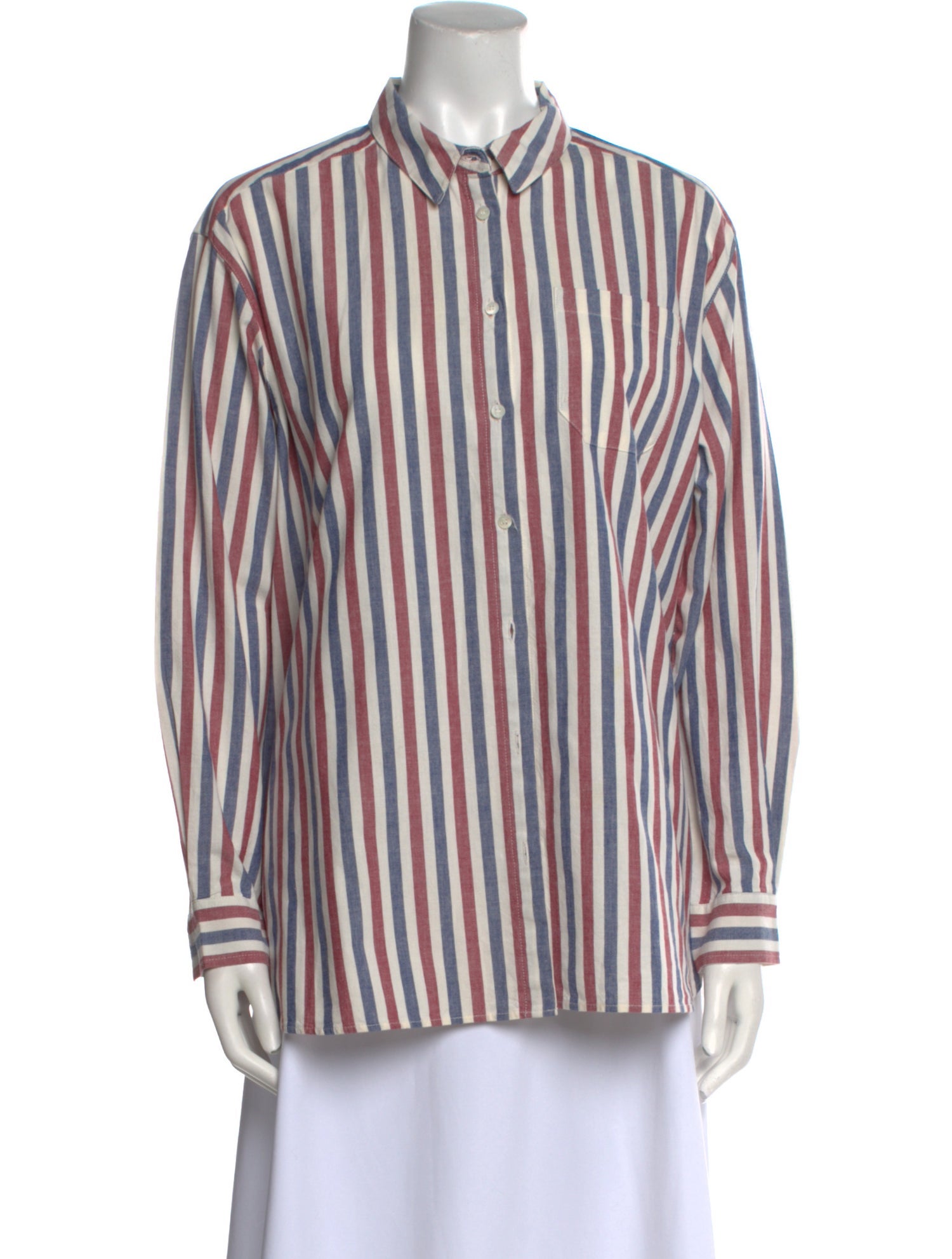 Sézane Striped Long Sleeve Button-Up Top