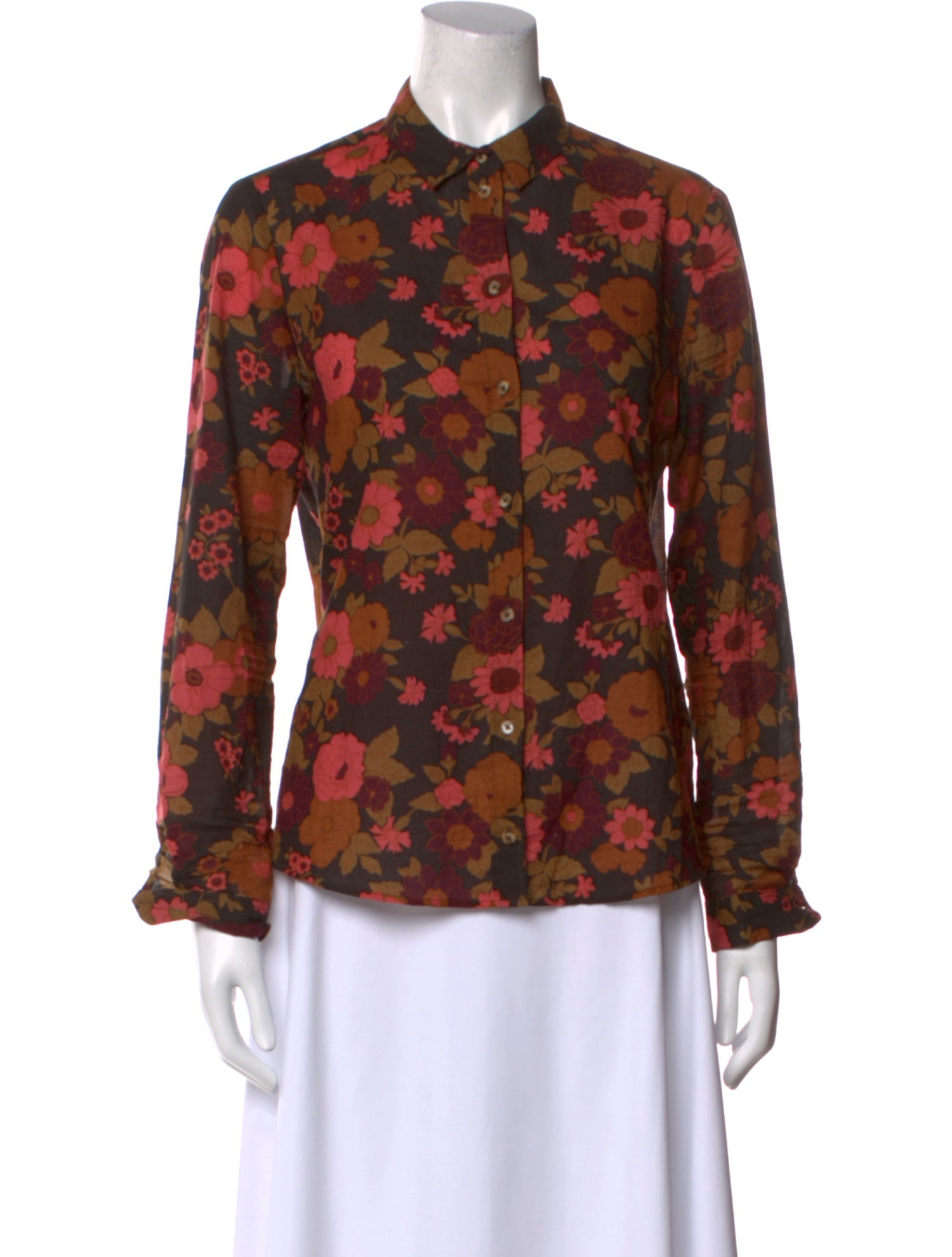 Sézane Floral Print Long Sleeve Button-Up Top