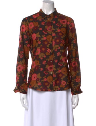 Sézane Floral Print Long Sleeve Button-Up Top