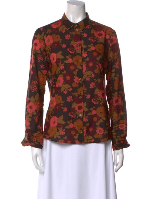 Sézane Floral Print Long Sleeve Button-Up Top
