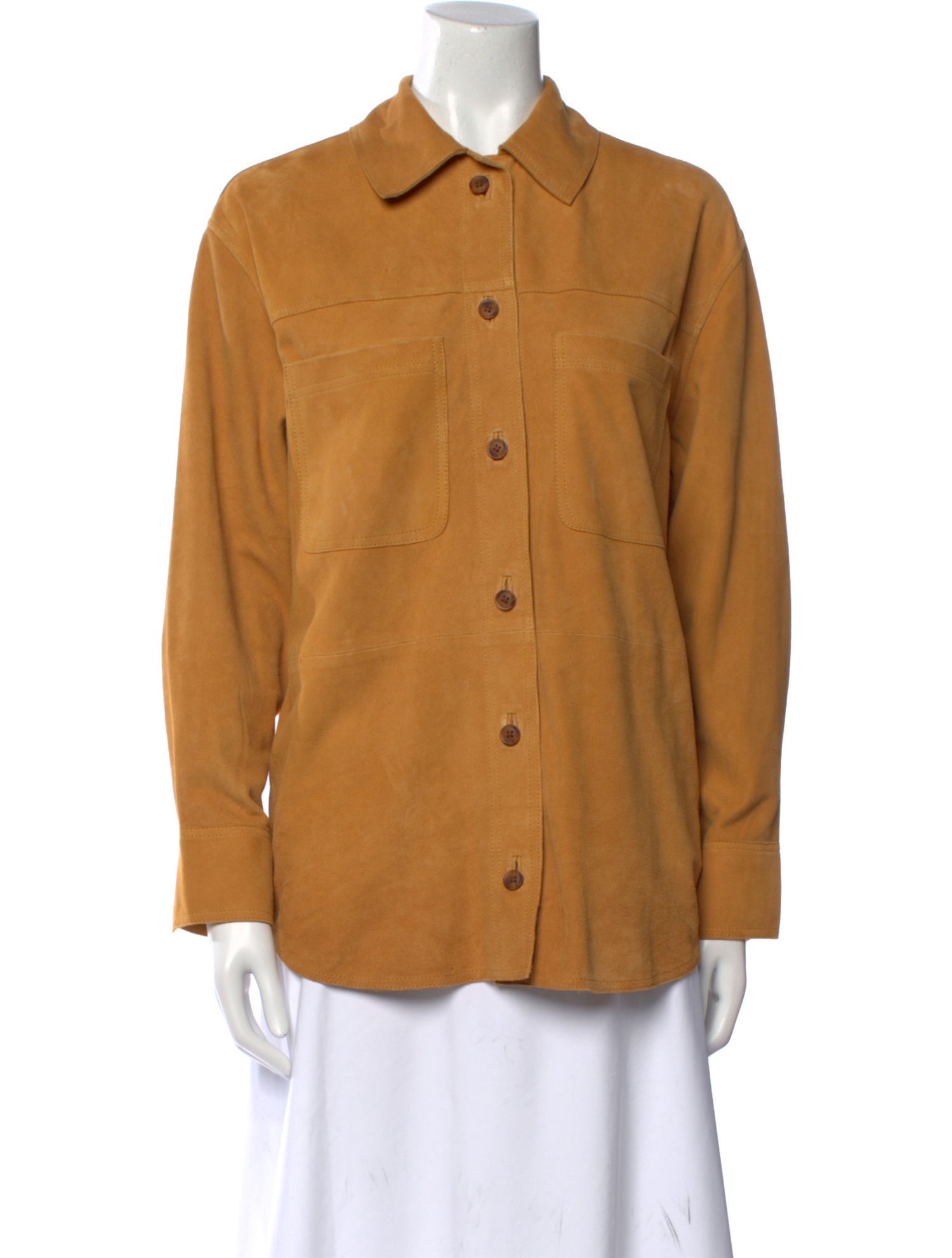 Sézane Goat Leather Long Sleeve Button-Up Top
