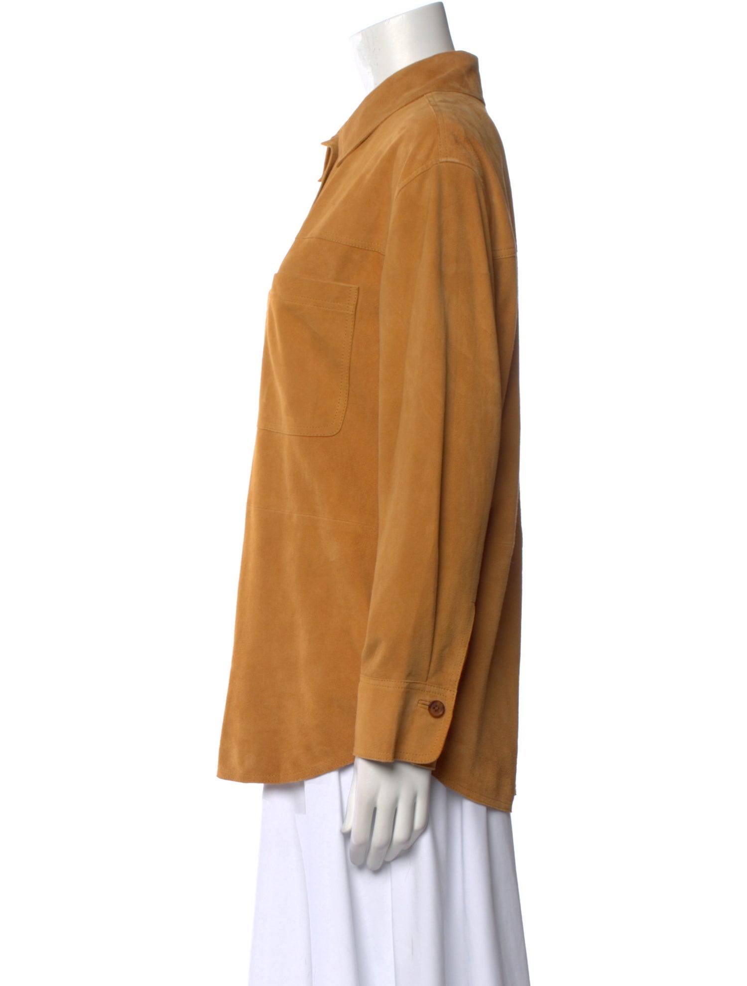 Sézane Goat Leather Long Sleeve Button-Up Top