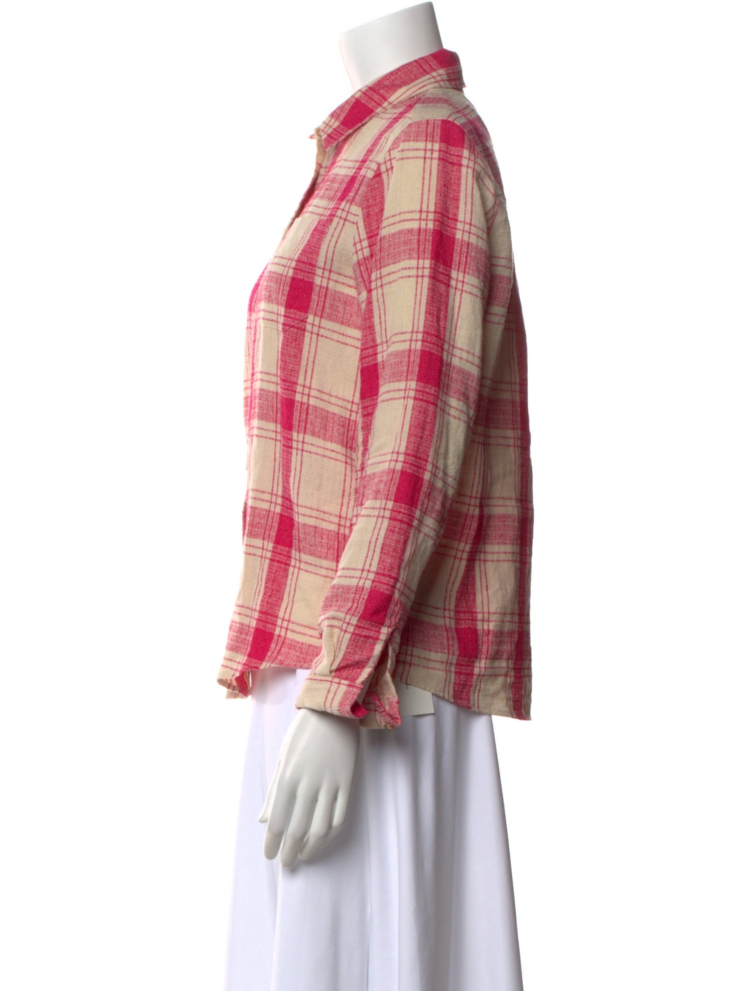 Sézane Linen Plaid Print Button-Up Top