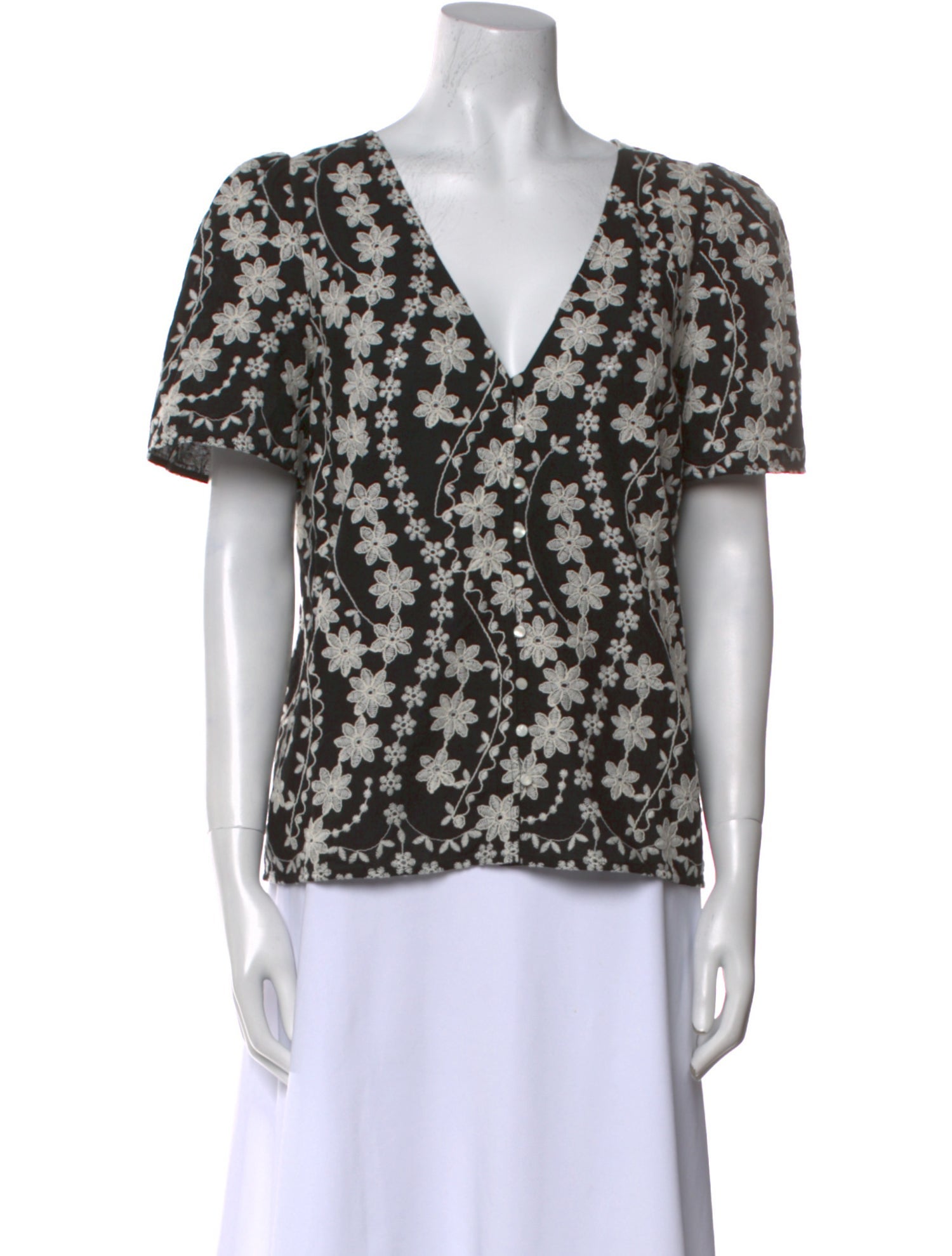 Sézane Floral Print V-Neck Blouse