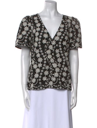Sézane Floral Print V-Neck Blouse