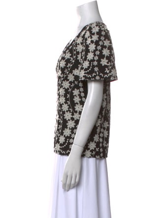 Sézane Floral Print V-Neck Blouse