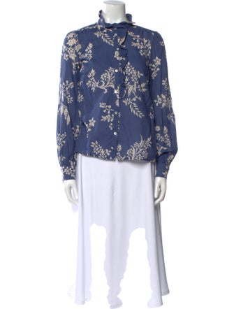 Sézane Floral Print Mock Neck Blouse