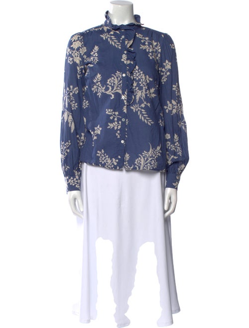 Sézane Floral Print Mock Neck Blouse