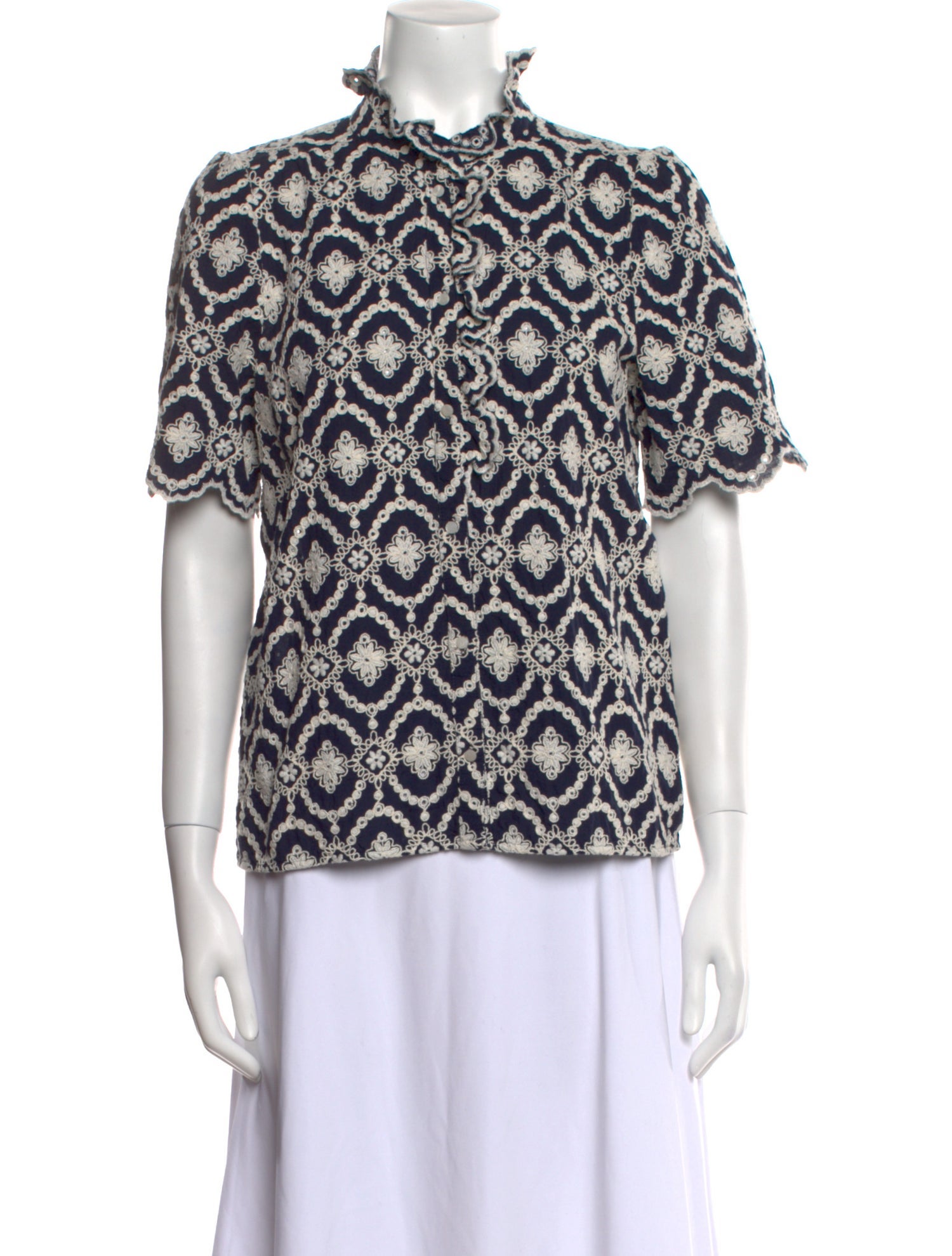 Sézane Printed Mock Neck Blouse