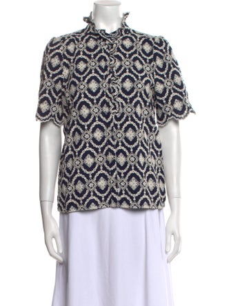 Sézane Printed Mock Neck Blouse