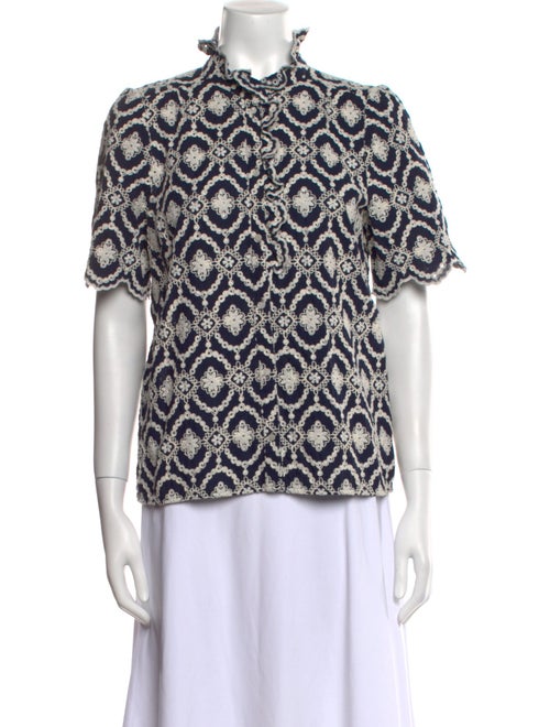 Sézane Printed Mock Neck Blouse