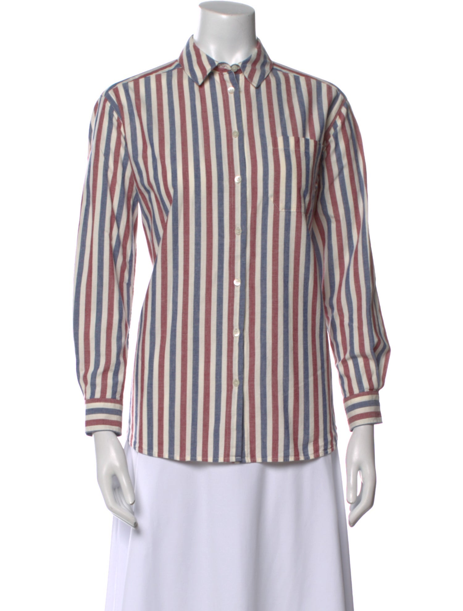 Sézane Striped Long Sleeve Button-Up Top