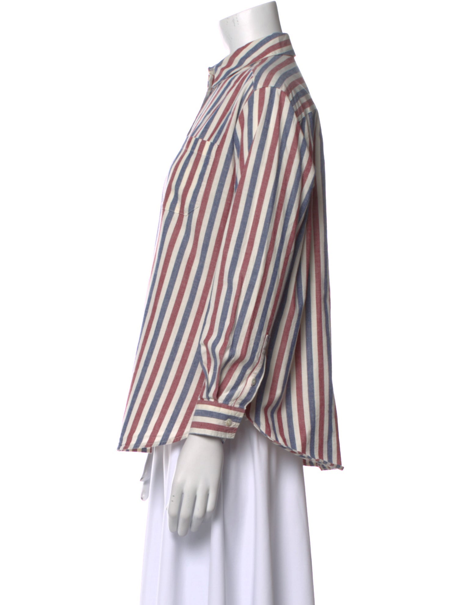 Sézane Striped Long Sleeve Button-Up Top