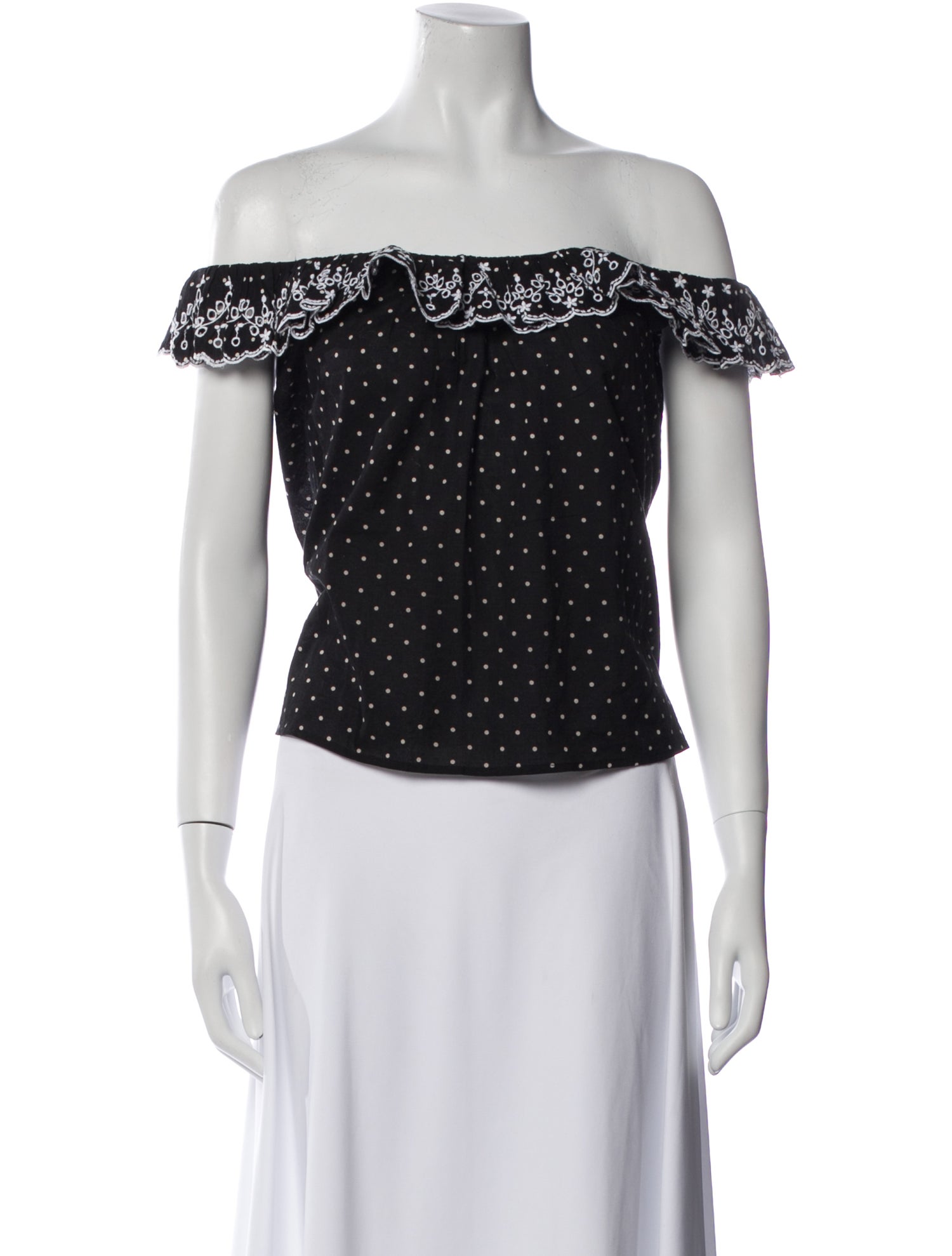 Sézane Polka Dot Print Off-The-Shoulder Crop Top