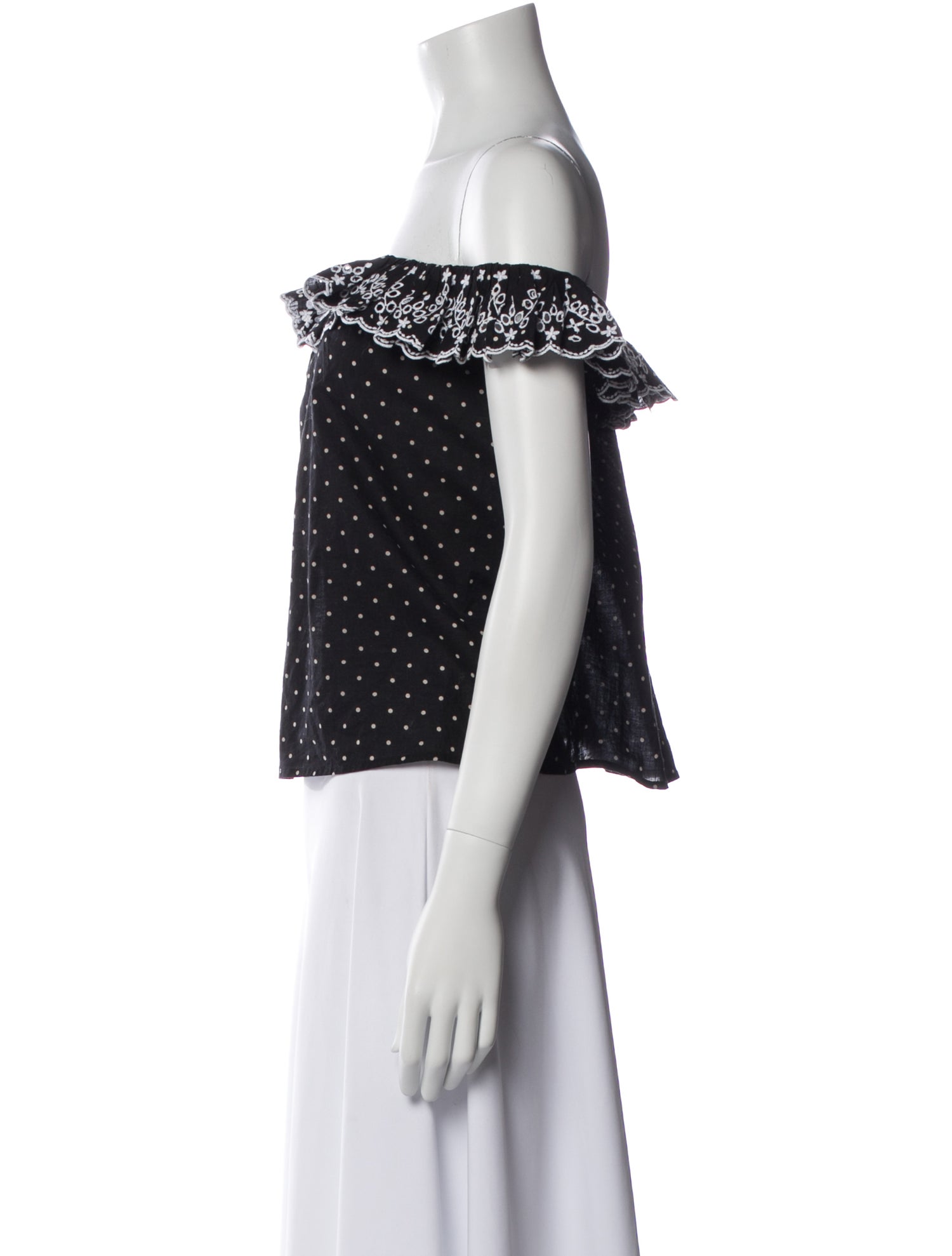 Sézane Polka Dot Print Off-The-Shoulder Crop Top