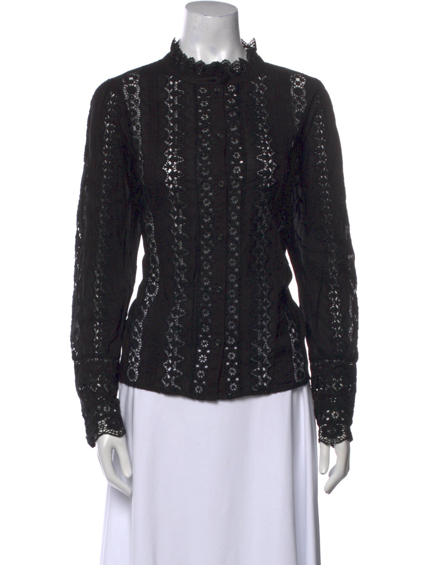 Sézane Lace Pattern Mock Neck Top