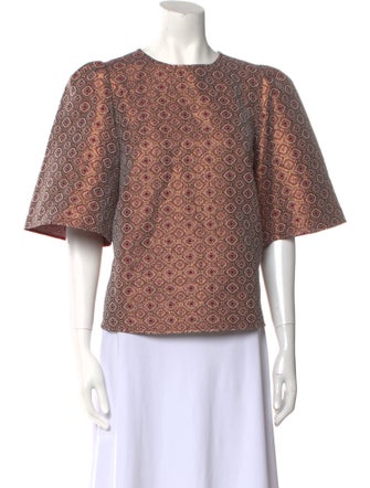 Sézane Printed Crew Neck Top