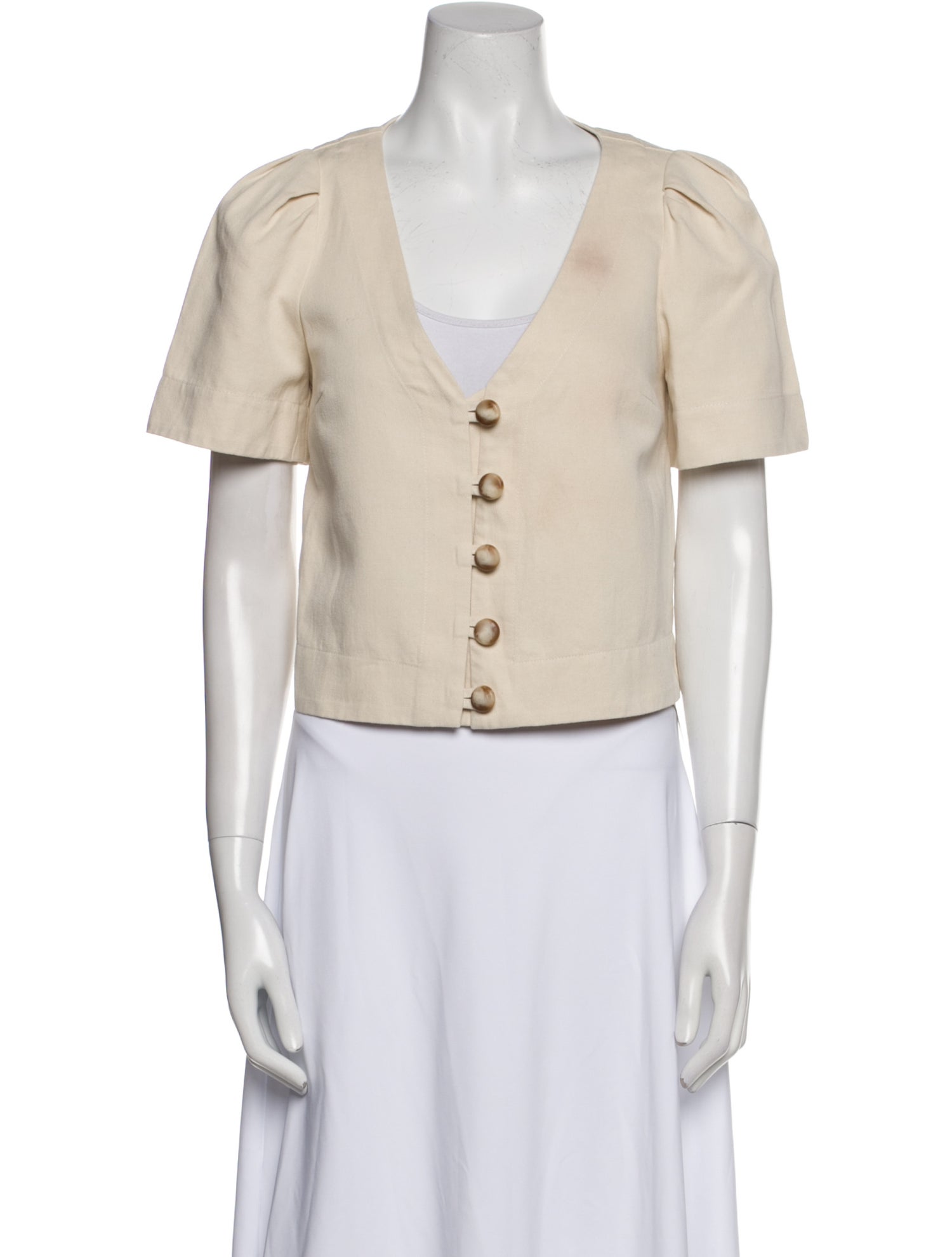 Sézane V-Neck Short Sleeve Crop Top