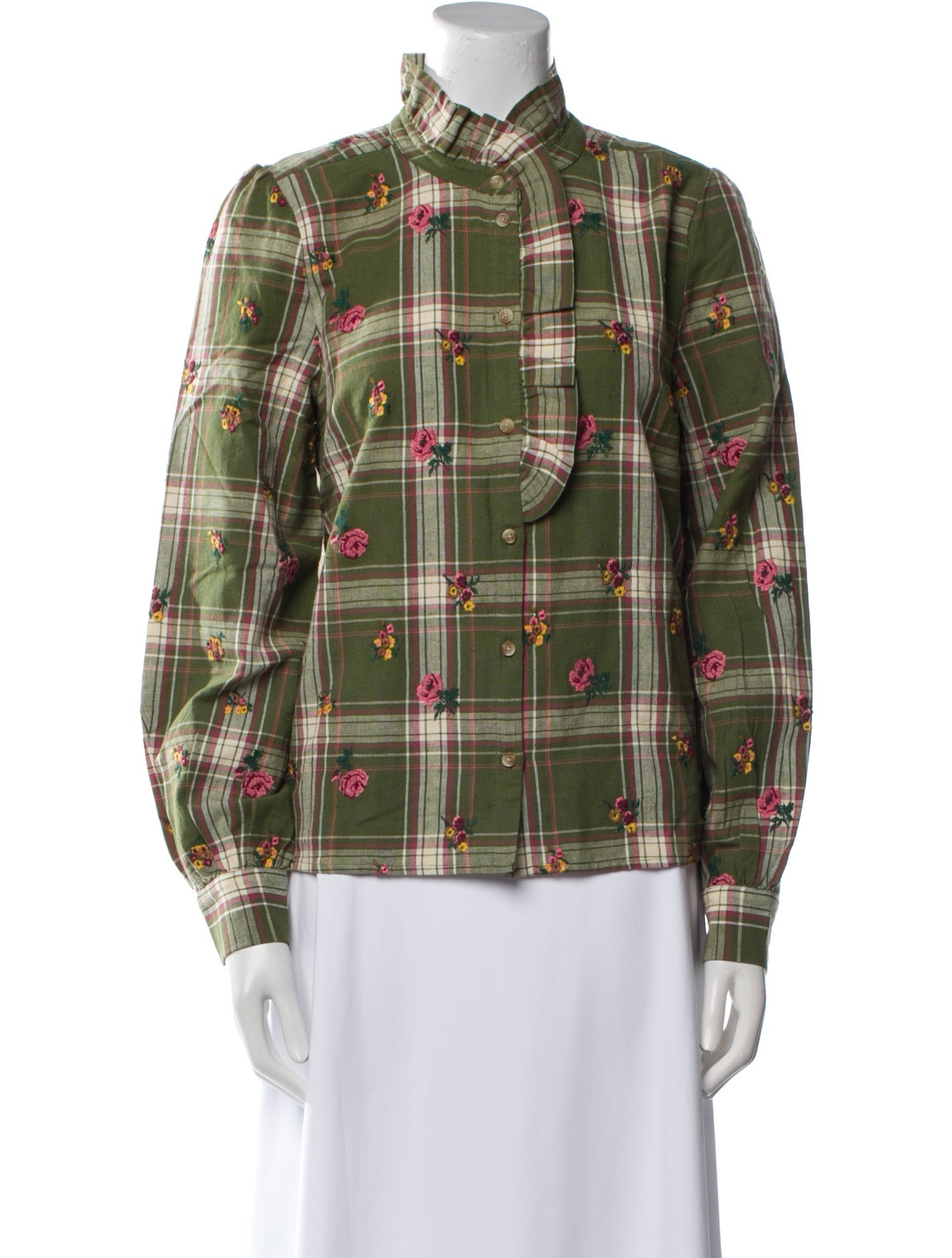 Sézane Plaid Print Long Sleeve Button-Up Top w/ Tags