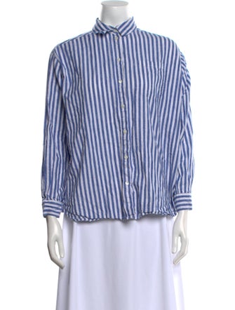 Sézane Striped Three-Quarter Sleeve Button-Up Top