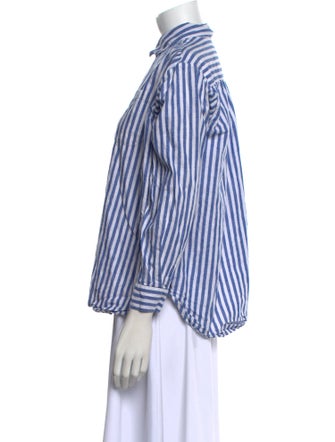Sézane Striped Three-Quarter Sleeve Button-Up Top