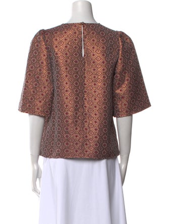 Sézane Printed Bateau Neckline Crop Top