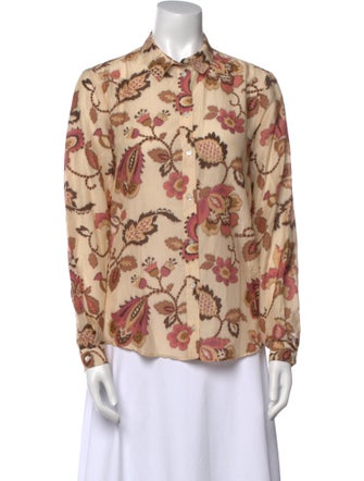 Sézane Floral Print Long Sleeve Button-Up Top