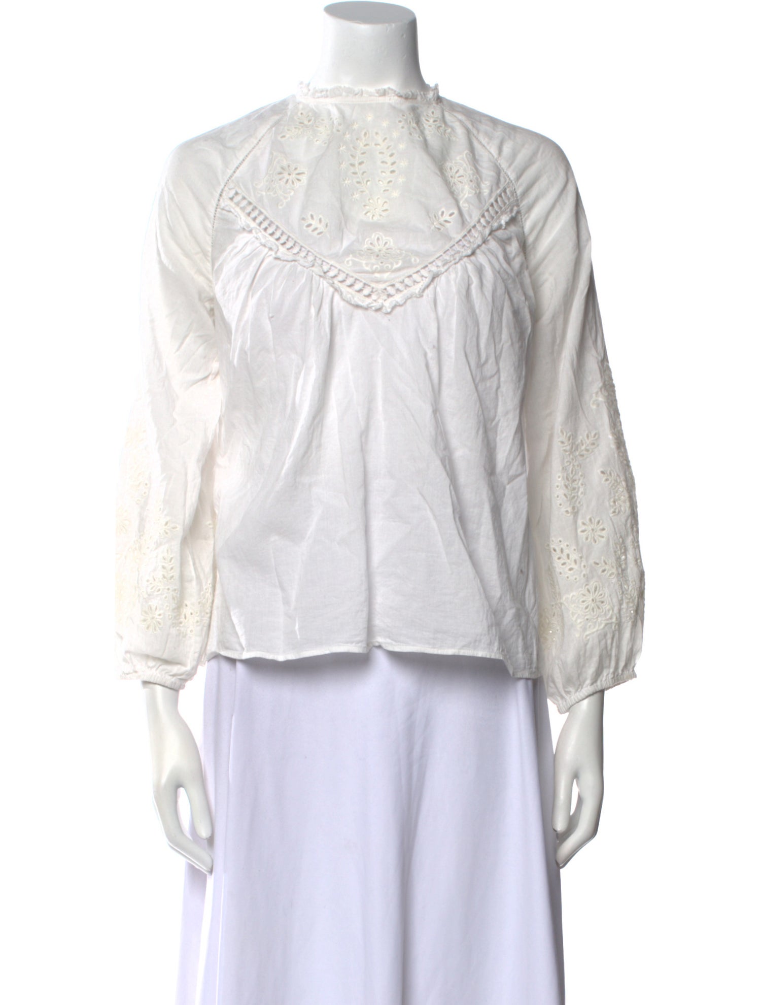 Sézane Mock Neck Three-Quarter Sleeve Blouse