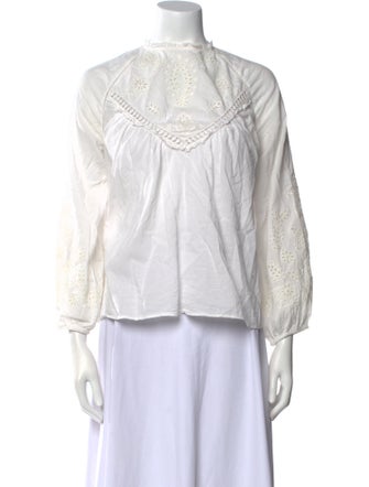 Sézane Mock Neck Three-Quarter Sleeve Blouse