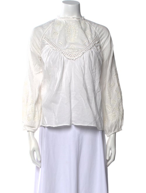 Sézane Mock Neck Three-Quarter Sleeve Blouse