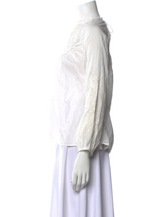 Sézane Mock Neck Three-Quarter Sleeve Blouse